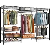 VIPEK V10 Garment Rack Large Size Heavy Duty Clothes Rack with Hanging Rods, Adjustable Shelves & 2 Slid Storage Baskets, Wire Clothing Rack 68.9" W x 15.7" D x 76.4" H, Max Load 920 LBS, Black