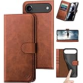 DuckSky Compatible with iPhone Air 6.5" Genuine Leather Wallet case【RFID Blocking】【4 Credit Card Holder】【Real Leather】 Flip Phone case Cover Women Men for Apple iPhone 17 Air case Light Brown