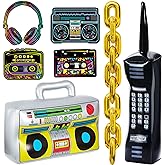 Zhanmai 26 Pieces 80s 90s Party Decorations Inflatable Boombox Radio Mobile Phone Gold Foil Chain Balloons 80s 90s Props Retro Cassette Headphones Player Cutouts for Hip Hop Party Supplies