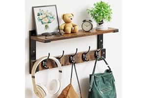 Oraich Wall Hooks with Shelf, Coat Rack Wall Mount for Coat Backpack Key Clothes Hanger, Wall Floating Shelf Hanging in Entryway, Living Room, Bathroom, Bedroom, Kitchen
