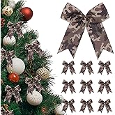 Hillsuren 24 Pcs Camouflage Christmas Bows for Christmas Tree 6 Inch Army Ribbon Bows for Wreath Xmas Gift Wrapping Garland Retirement Military Theme Party Decoration (Camouflage)