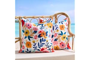 ExlizonDeco Waterproof Pillow Covers 16×16 Inches Outdoor Pillowcases Set of 2 Colorful Floral Square Decorative Throw Pillow