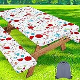misaya Picnic Table Cover with Bench Cover, Waterproof Elastic Fitted Tablecloth for 6 Foot Tables, Rectangle Washable Polyester Fabric Tablecloths for Picnic, Camping, Outdoor (Flower, 30" x 72")