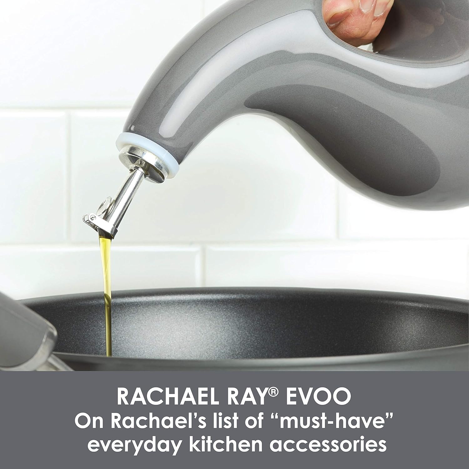 Rachael Ray Solid Glaze Ceramics EVOO Olive Oil Bottle Dispenser with Spout, 1 Piece, Gray Ombre: Kitchen & Dining