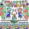 Mario Party Supplies Birthday Party Favors Super Mario Bros Birthday Decorations Include Birthday Banners, Balloons, Tablecloth, Cake Decoration, Cupcake Toppers, Hanging Swirls