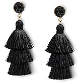 Me&Hz Colorful Layered Tassel Earrings Bohemian Statement Tiered Tassel Big Dangle Drop Earrings for Women Druzy Studs Valentine’s Day Gift