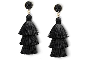 Me&Hz Colorful Layered Tassel Earrings Bohemian Statement Tiered Tassel Big Dangle Drop Earrings for Women Druzy Studs Christmas Mother's Day Gift