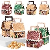 Osonm 32Pcs Christmas Cookie Boxes,Christmas Gingerbread House Candy Treat Boxes with Handle,Treat Gift Wrap Boxes for Holiday Xmas Party Favors,4 Designs