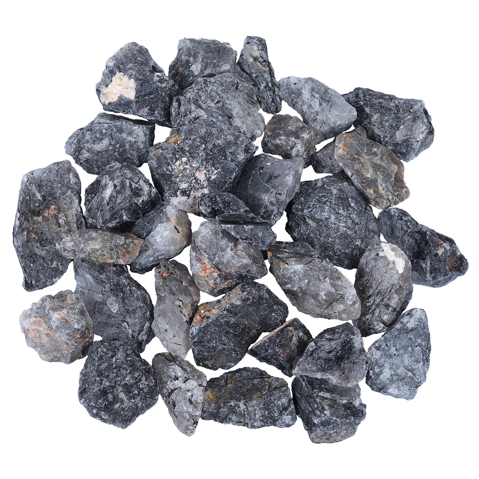 KYEYGWO Natural Crystal Tumbled Chip Stones Irregular Quartz Gravel Mineral Crushed Stones for Jewelry Making Home Decoration, Black Rutilated Quartz