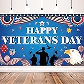 Happy Veterans Day Banner Backdrop for Veterans Day Decorations, 71x43 inch