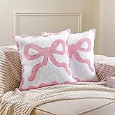 HunnmingRe Pink Bow Pillow Covers Set of 2 Preppy Room Decor Coquette Bow Embroidered Pillow Covers Luxury Soft Pink Throw Pillowcases for Couch Sofa Bedroom Aesthetic Decor, 18x18 Inch