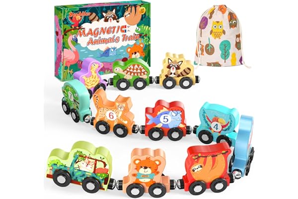 Zeoddler Toys for Toddlers, 11 Magnetic Wooden Animals Train Set, Montessori Toys for Toddlers, Learning Activities, Sensory 