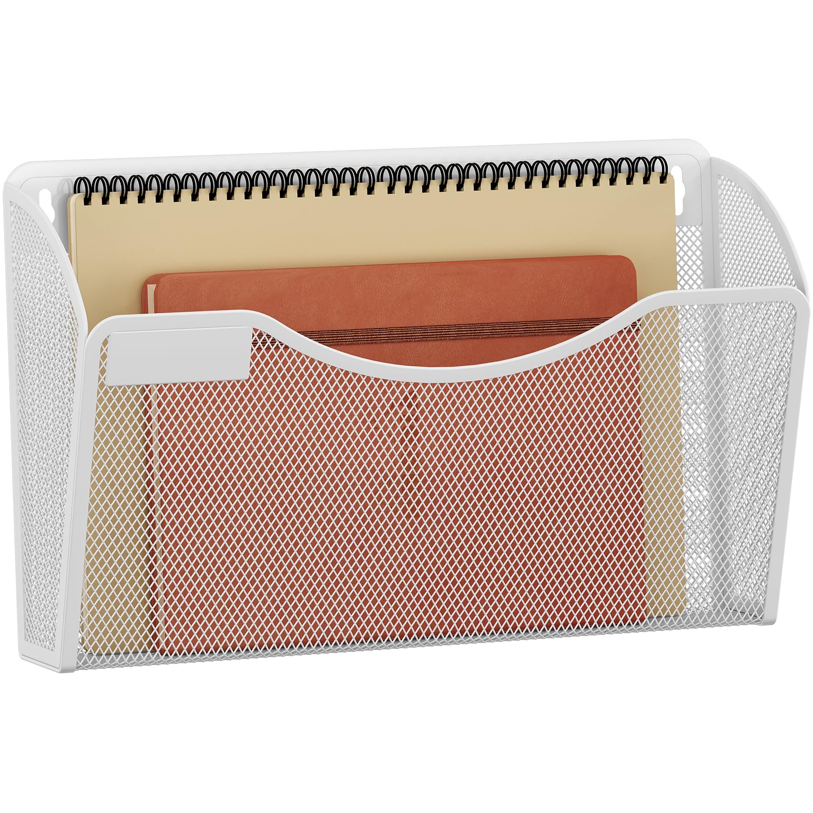 EasyPAG 1 Pocket Landscape A4 Mesh Hanging Wall Mounted File Holder Mail Organiser Magazine Storage with Label Plate,White