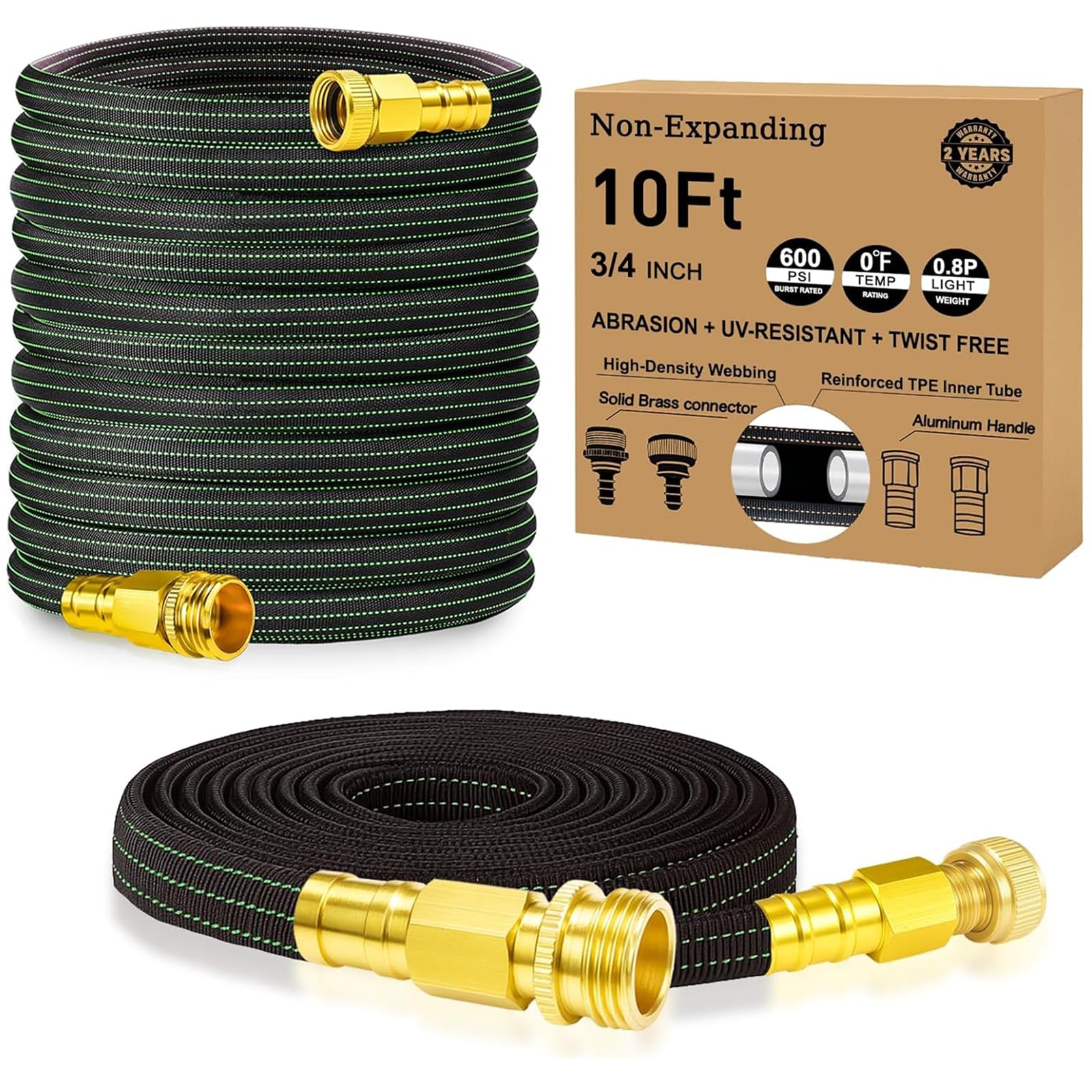 Photo 1 of 10FT Lightweight Garden Hose,Flexible Water Hose with Solid Brass Head,Kink-Free,Collapsible Hose,High Pressure Flat Water Hose for RV,Boat,Car Wash,Garden,Yard,Camper,Outdoor (GreenBlack, 10 feet)