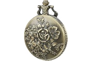 KAEVUD Flower Series Clock Steampunk Pocket Watch Vintage Quartz Rose Necklace 14 in Waist Chain for Women (Bronze)