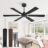 Fanbulous 52 Inch Ceiling Fans No Light with Remote, Modern Ceiling Fan Without Light, Dual Finish 6 Blades, Reversible Quiet DC Motor, 6 Speed, Large Ceiling Fan for Indoor or Covered Outdoor, Black