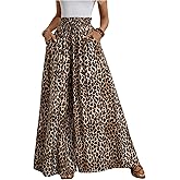 Verdusa Women's Wide Leg Flowly Pants Animal Leopard Print Paperbag Waist Palazzo Pants with Pocket