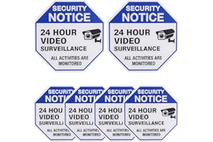 6pcs Video Surveillance Stickers, 2 Large 3.5"/6.7cm & 4 Medium 2.65"/8.7cm Weatherproof Security Stickers Strong Adhesive Se