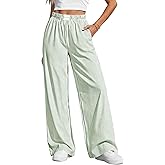 PRETTYGARDEN Womens Wide Leg Striped Pants 2026 Fall Casual High Waisted Baggy Palazzo Lounge Trousers Spring Fashion Bottoms