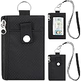 FORYEE Minimalist RFID Blocking Wallet with 2 Zip Pockets and Lanyard, Water Resistant ID Case with Key Ring and Cards Badge Holder, Coin Purse Pouch for Men and Women Travel Sports -BK