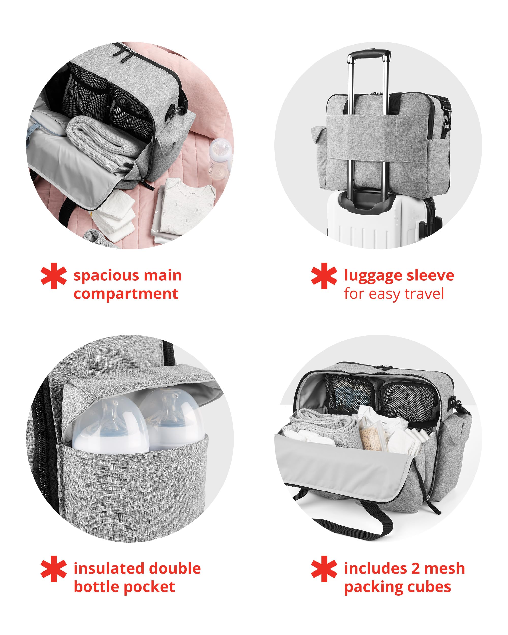 Skip Hop Diaper Bag: Iconic Duo Weekender, Extra Large Capacity with Changing Pad & Stroller Attachment, Grey Melange