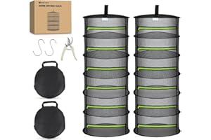 Yesker 6 Layer Herb Drying Rack Hanging Mesh Net Foldable Plant Drying Racks 24" w Green Zipper Pruning Shears Dryer Hanging Rack for Herbs Seed Bud Fruit Clothes Grow Tent Closet Garden Outdoor 2 PCS