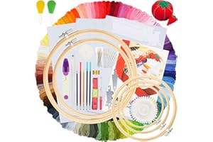 Similane Embroidery Kit 215 Pcs,100 Colors Threads,5 Pcs Embroidery Hoops,3 Pcs Aida Cloth,40 Sewing Pins,Cross Stitch Tools and Embroidery Starter Kit for Adults Beginners