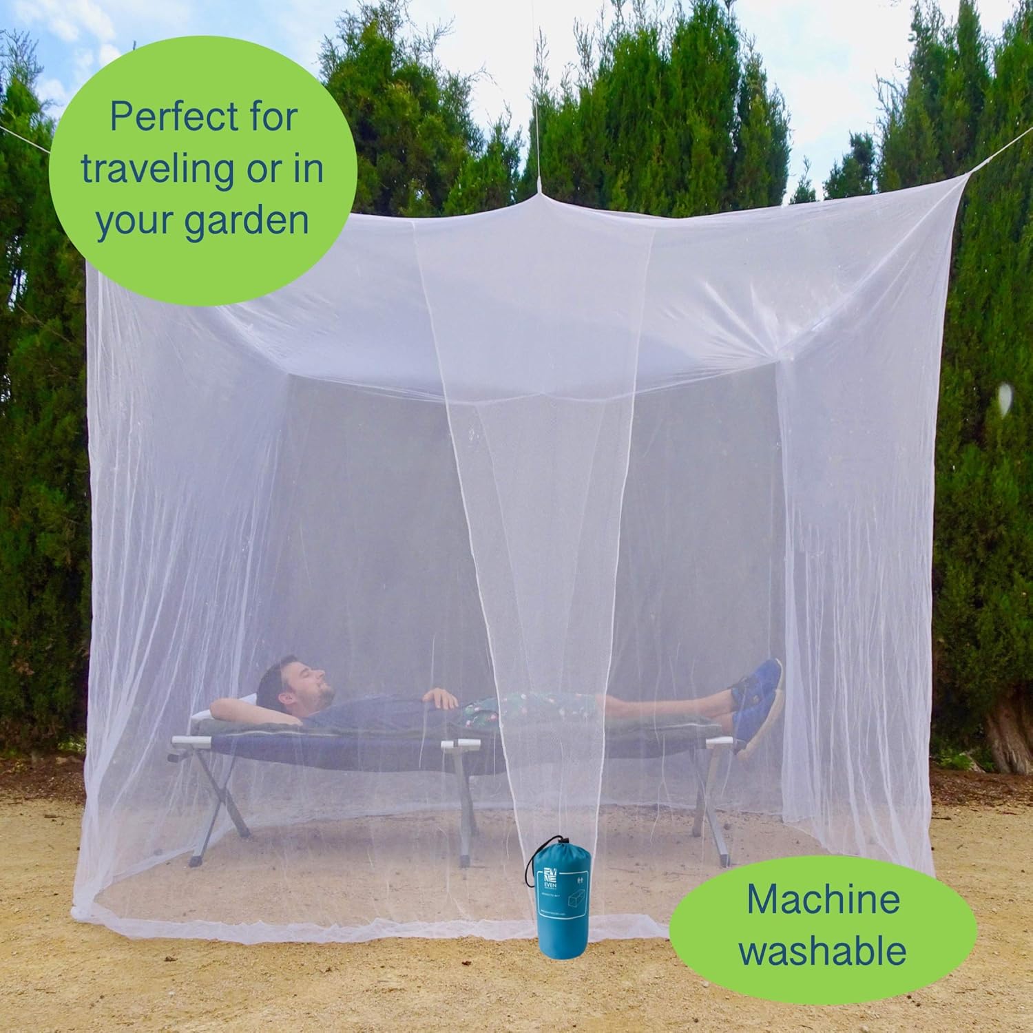 EVEN NATURALS Luxury Mosquito Net for Bed Canopy, XL Tent, Double to King, Camping Screen House, Finest Holes Mesh 300, Square Netting Curtain, 2 Entries, Easy to Install, Hanging Kit, Storage Bag…: Health & Personal Care