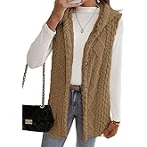 ZAFUL Long Vest for Women Sleeveless Button Down Plush Hooded Vest Winter Outerwear Vest Coat