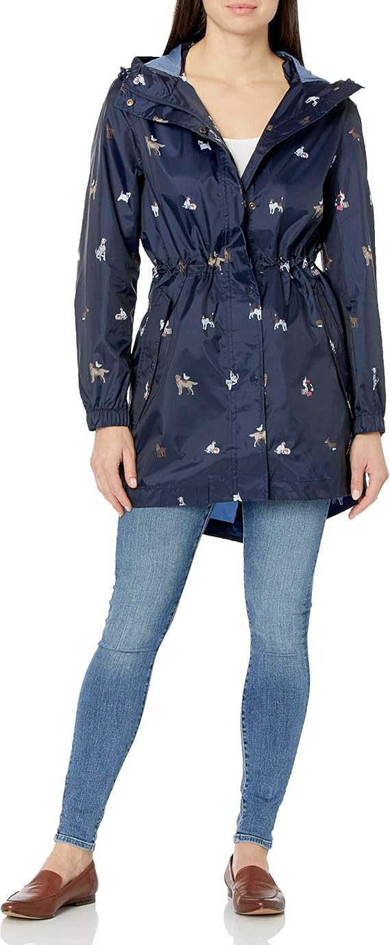 Joules Women's Rain Jacket, Navy Dogs, 14 Amazon.de Bekleidung
