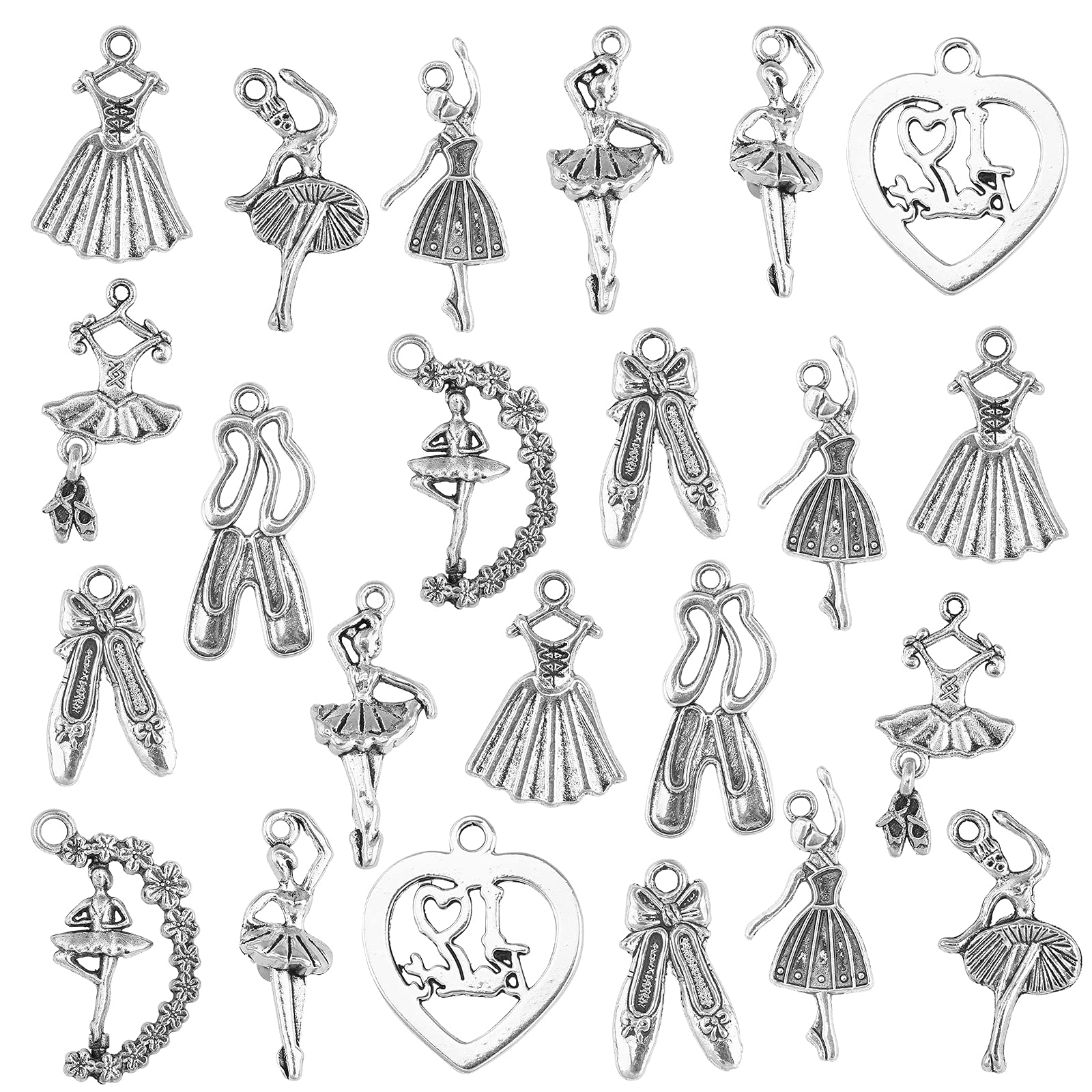 SUNNYCLUE 1 Box 80Pcs 10 Styles Antique Silver Ballerina Ballet Dancer Charms Tibetan Alloy Pendant Charms Craft Supplies Findings for DIY Necklace Bracelet Earring Hair Ornaments Jewelry Making