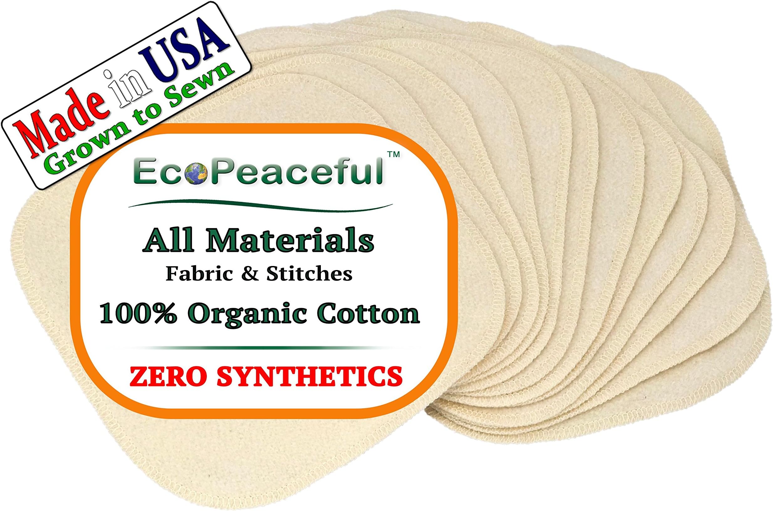 All 100% Organic Cotton Wipes - Organic Baby Wipes, Multipurpose Wipes, Washcloth, Makeup Remover Cloth, Menstrual Pad Insert - All Natural, Reusable, Washable, Absorbent, Unbleached - Made in USA