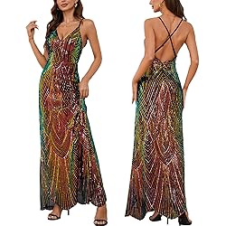 Women's V Neck Spaghetti Straps Sequin Sparkly