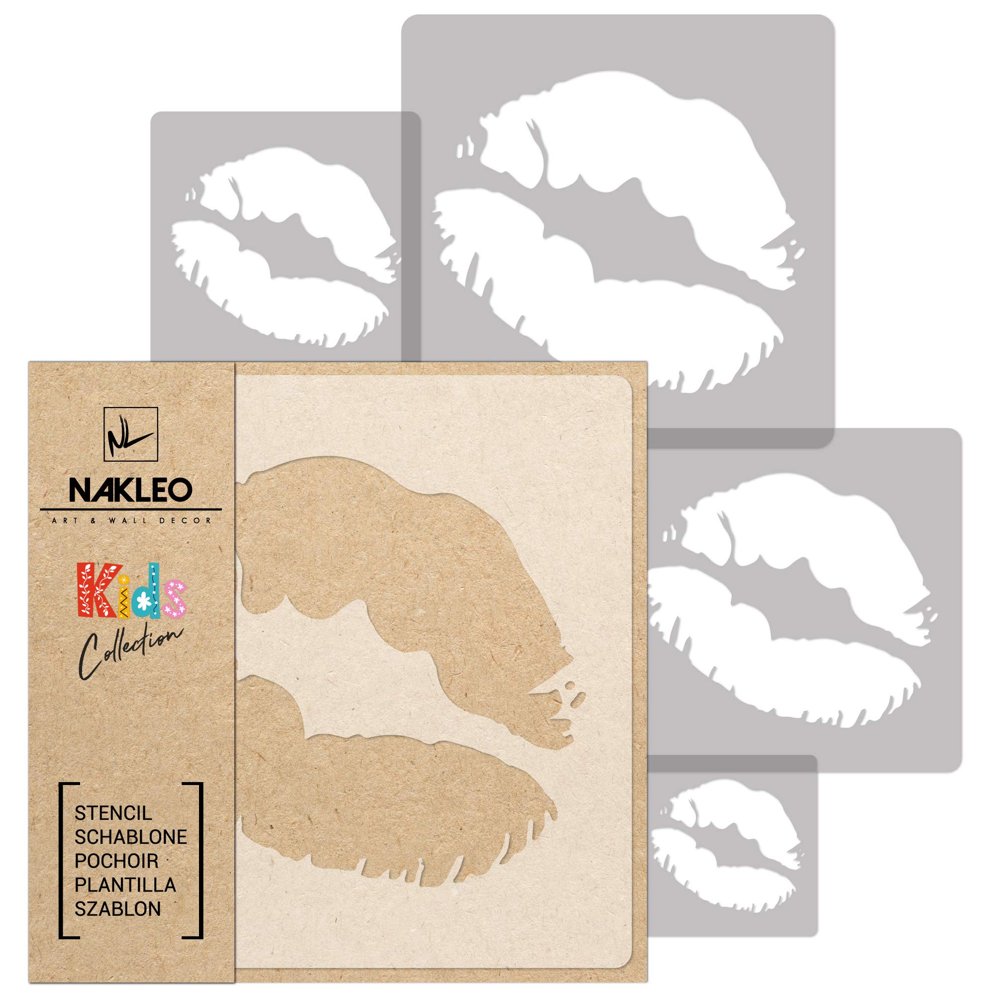 NAKLEO Painting Stencils Set for Nursery Room, 5 Pcs Templates 9x9 to 34x34cm Lips Lipstick Mouth, Plastic and Reusable Drawing Stencils, Decor, Craft DIY Wall Furniture