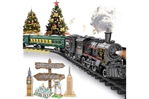BUBUQE Electric Train Sets for Boys Girls Metal Alloy Christmas Trains Toys Steam Locomotive, Passenger Carriages, Tracks, Light & Sounds Rechargeable Birthday Gifts for Kids 3 4 5 6 7 8 + Years Old Green …