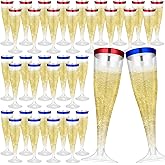 Jingmore 36 Pcs Plastic Champagne Flutes 4.5 oz Clear Toasting Glasses Cocktail Cup Wine Disposable Champagne Glass for Valentine's Day Christmas Wedding Birthday Party (Blue,Red)
