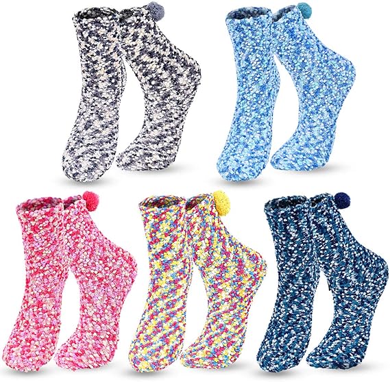 Amazon ソックス 靴下 ホームソックス 暖かい靴下 ルームソックス レッグウォーマー フットカバー もこもこ靴下 冷えとり靴下 厚手 もこもこ ふわふわ かわいい 冷え対策 防寒 暖かい 秋 冬 部屋着 ホームウェア レディース プレゼント カラフル5足セット A