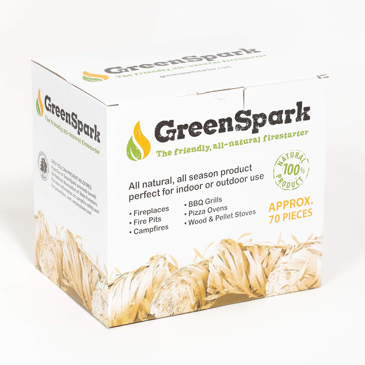 GreenSpark – Friendly Fire Starter Bundles, 70 Count, 100% All-Natural, 8-10 Min. Burn, Fireplace, Campfire, Fire Pit, BBQ Grill, Wood & Pellet Stove, Indoor/Outdoor, All-Weather, Super Fast Lighting: Home & Kitchen