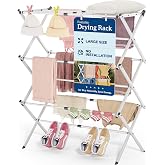 APEXCHASER Oversize 3-Tier Clothes Drying Rack, No Install, White | Expandable Design, Non-slip feet, Tool-free Setup, Rust Prevention, Sturdy Construction, 14.9" D x 29.3" W, Holds 24lbs