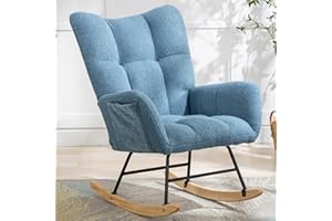Phore Nursery Rocking Chair Teddy Upholstered Glider Rocker with High Backrest Armchair Comfy Side Modern Rocking Accent Chairs for Living Room, Nursery, Bedroom, Offices(Blue)