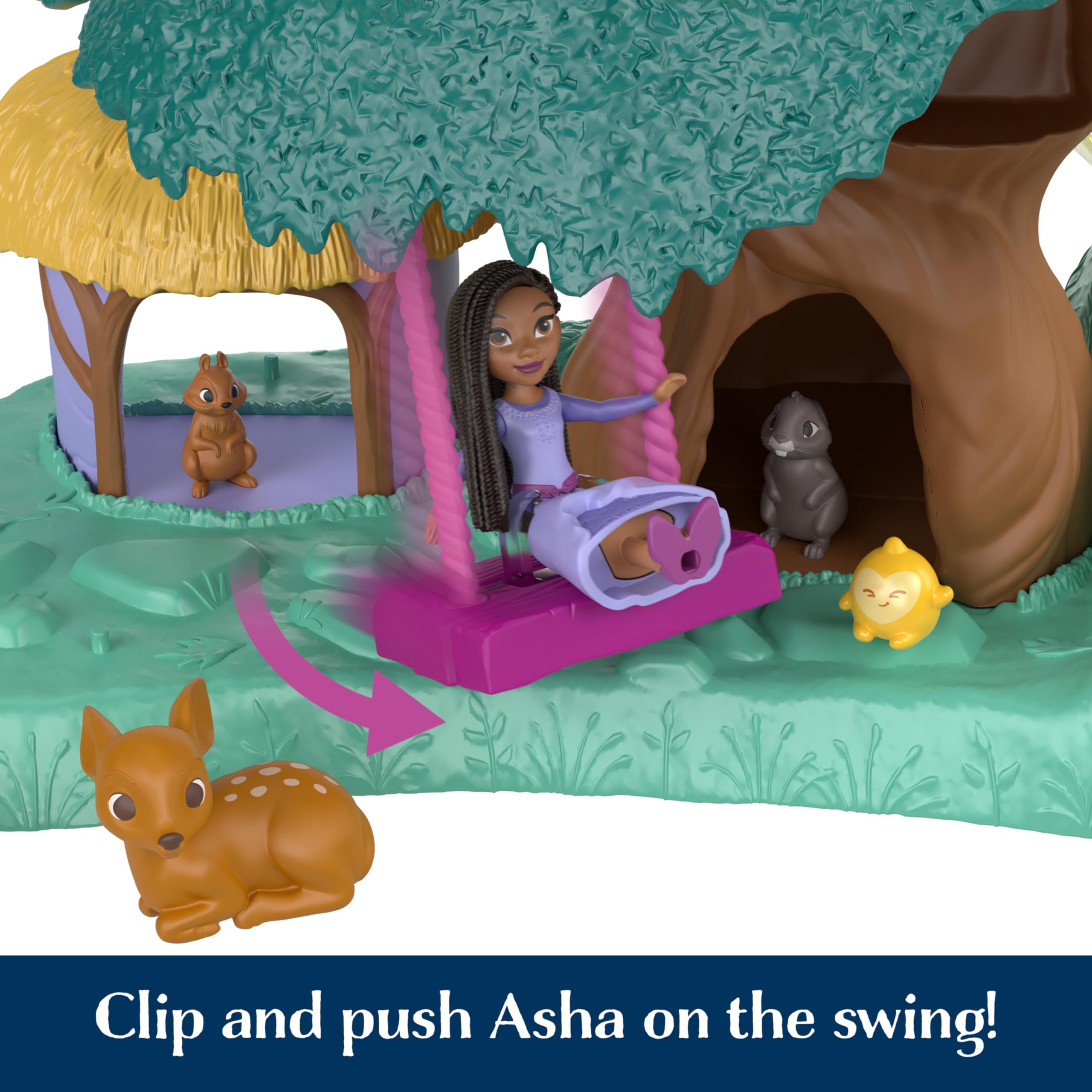 Mattel Disney Wish Toys, Magical Star Playset with Asha Mini Doll & 7 Surprise Wish Orbs Including 1 Star Figure & 6 Animal Friends, Inspired by the Movie