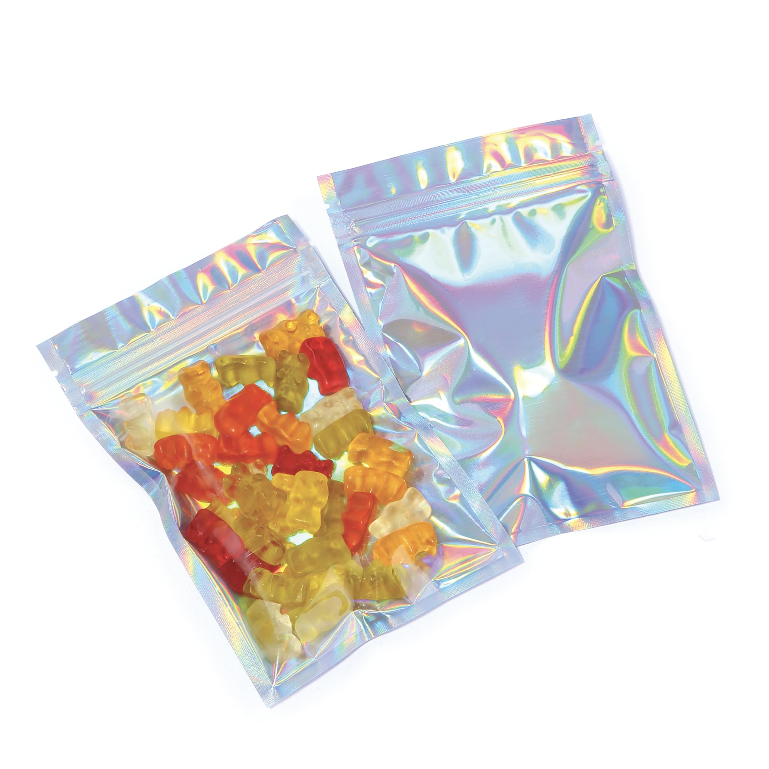 Photo 1 of Mylar Bags with Zipper Seal 4 x 6" | 100 Bags | Rainbow Holographic | Sealable Heat Seal Bags for Candy and Food Packaging, Medications and Vitamins | For Liquid and Solids (4" x 6")