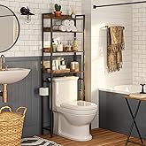 MAHANCRIS Over The Toilet Storage Rack, 4 Tier Bathroom Organizer Over Toilet, Freestanding Space Saver Toilet Stand with 2 Hooks, Bathroom Storage Shelf, Easy to Assemble, Rustic Brown TSHR0401Z