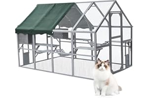 PEAKPURSUIT Extra Large Cat Enclosure,110 Inch Large Catio with Waterproof Roof, Pet Habitat for 57 FT² Space, Outdoor Pet House with 7 Platforms,2 Resting Box and 2 Bridges, for Kitty, Rabbit, Poultry Use