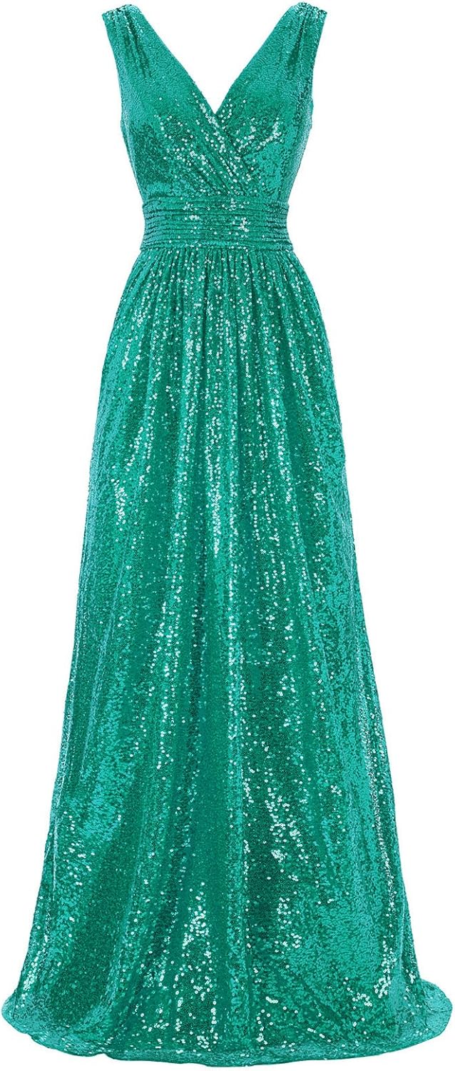 Kate Kasin Women Sequin Bridesmaid Dress Sleeveless Maxi Evening Prom