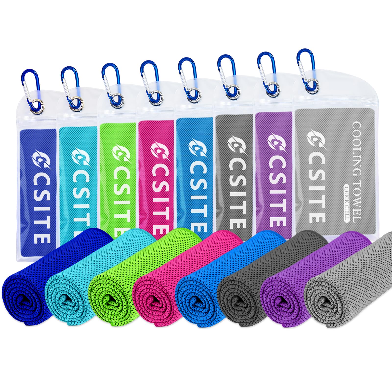 CSITE 8 Pack (47"x12") Cooling Towels for Neck and Face Bulk, Ice Towel for Hot Weather, Soft Breathable Chilly Gym Towels, Microfiber Towel for Work Out, Yoga, Running, Camping & More Activities