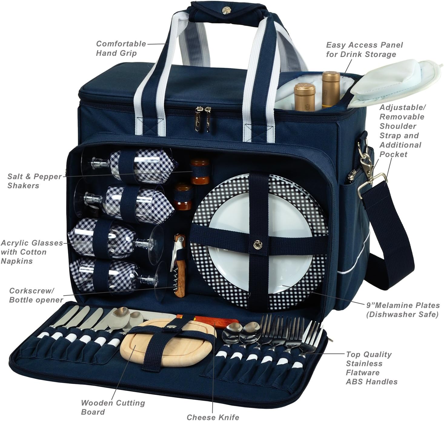 Picnic at Ascot- Original Insulated Picnic Cooler with Service for 4 - Designed & Assembled in the USA: Kitchen & Dining