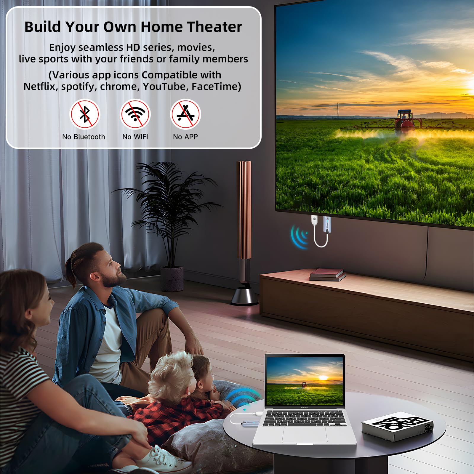 2025 Upgraded Wireless HDMI Transmitter and Receiver, 165FT/50M 4K Decode 1080P Output, Plug & Play Portable 2.4G/5G Wireless HDMI Extender Kit for Desktop,PC,TV Box, PS5/4 to TV/Monitor/Projector.