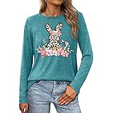 VVNTY Easter Shirts for Women: Happy Easter T Shirt Long Sleeve Bunny Graphic Tee Shirt Spring Casual Tops