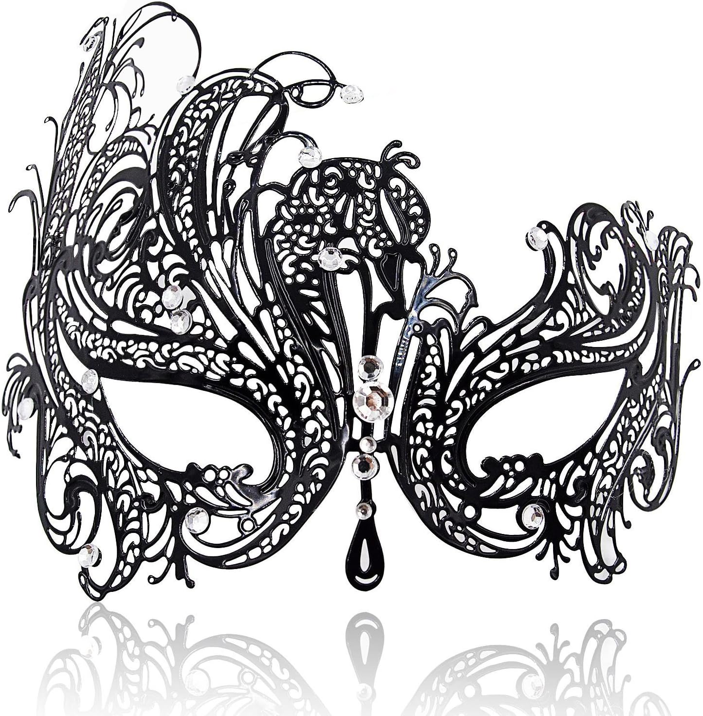 FaceWood Masquerade Mask for Women Ultralight Metal Mask Shiny Metal Rhinestone Venetian Pretty Party Evening Prom Ball Mask.